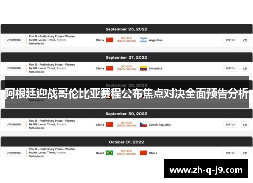 阿根廷迎战哥伦比亚赛程公布焦点对决全面预告分析