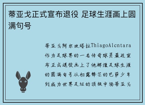 蒂亚戈正式宣布退役 足球生涯画上圆满句号 蒂亚戈正式宣布退役 足球生涯画上圆满句号