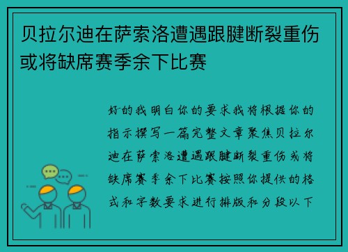 贝拉尔迪在萨索洛遭遇跟腱断裂重伤或将缺席赛季余下比赛